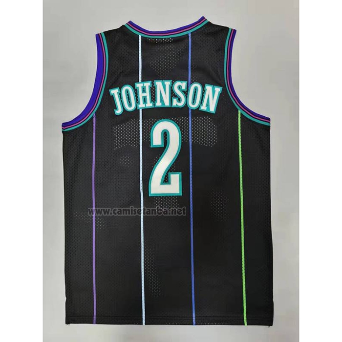 Camiseta Charlotte Hornets Larry Johnson #2 Mitchell & Ness 1992-93 Negro